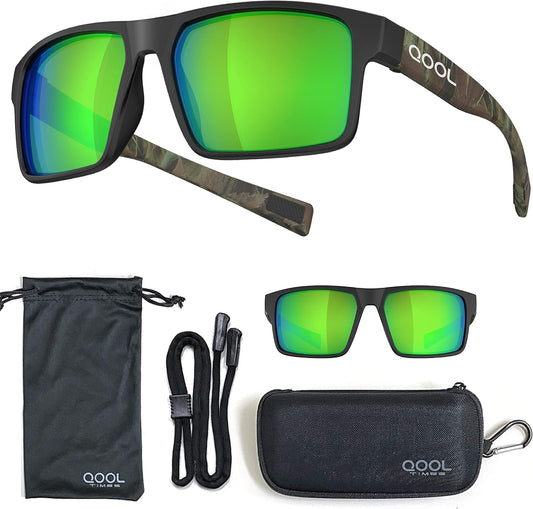 QOOL TIMES rectangle Polarized fishing Sunglasses for Men Women, Running Hunting Golfing Cycling Hiking Outdoors