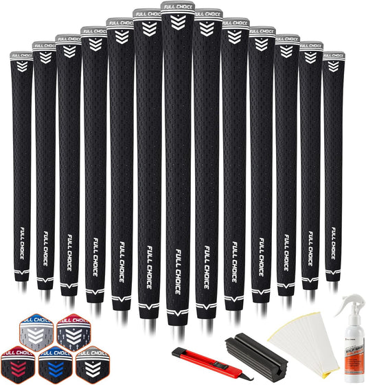 Rubber Golf Grips 13 Pack, Concise Fashion Design, High Feedback, Non-Slip, Choose between 13 Grips Set or 13 Grips with Regripping Kits, Standard/Mid/Jumbo Sizes, 5 Colors Available, RG02 Golf Club Grips