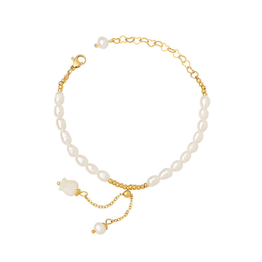 18K Gold Plated Flower Pearl Bracelet