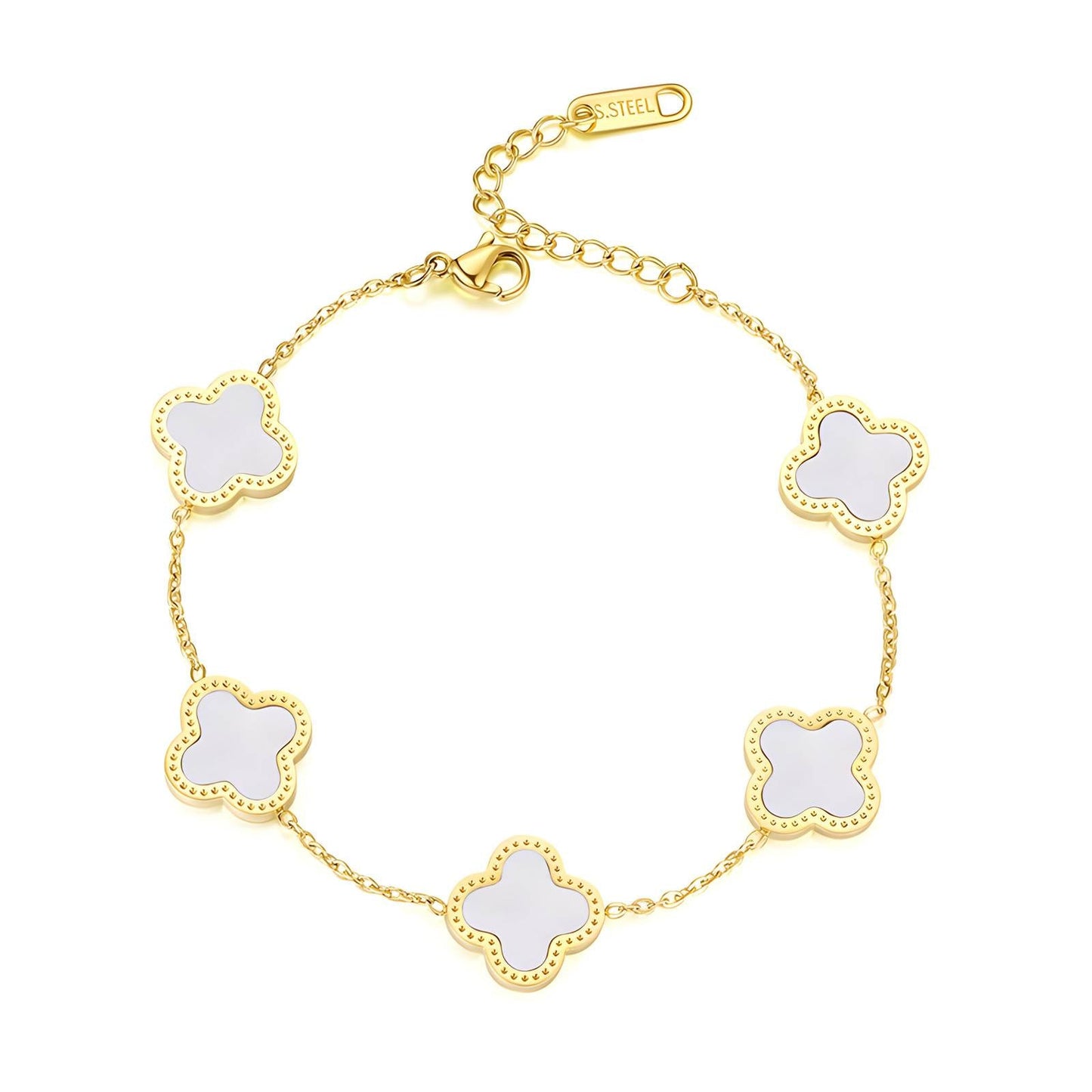 18K Gold Plated White Four-leaf Clover Bracelet