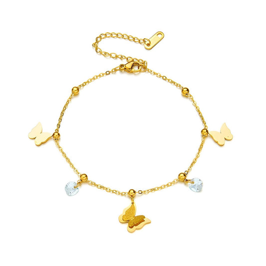18K Gold Plated Butterfly and Pearl Anklet