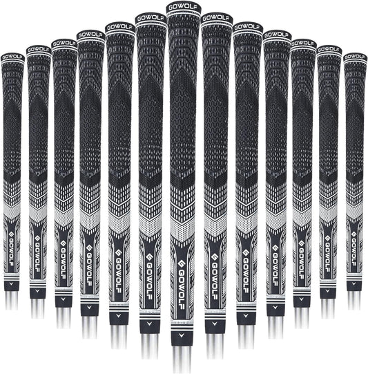Corded Rubber Golf Grips 13 Pack, Low Taper Design, Multi-Compound Hybrid Golf Club Grips, with Free 15 Tapes