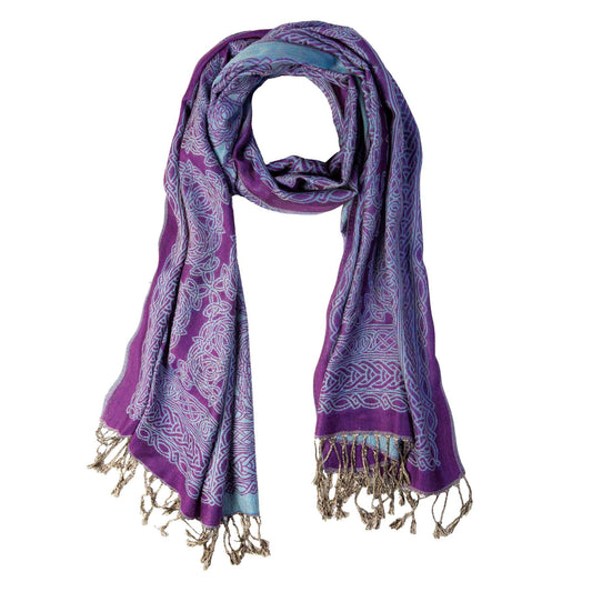 Small Celtic Knot Weave Reversible Pashmina Scarf, Purple/Light Blue