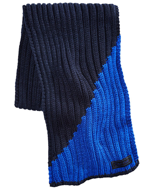 Calvin Klein Colorblocked Ribbed Scarf Navy