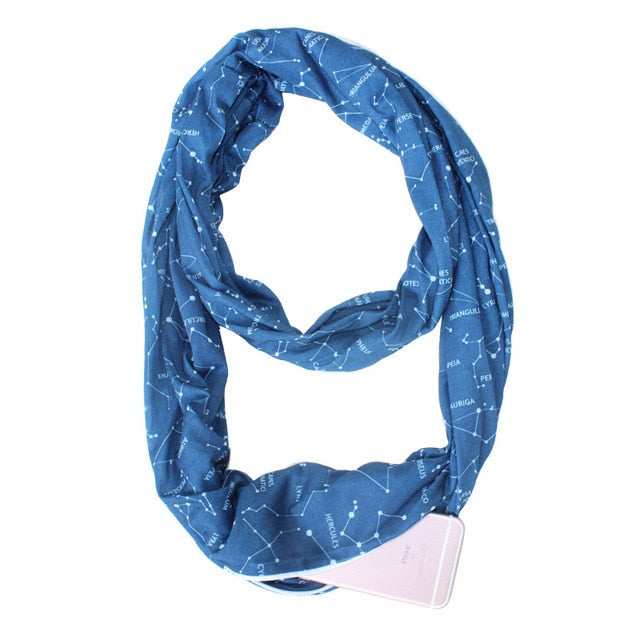 Infinity Scarf with Zippered Pocket Galaxy Light Blue