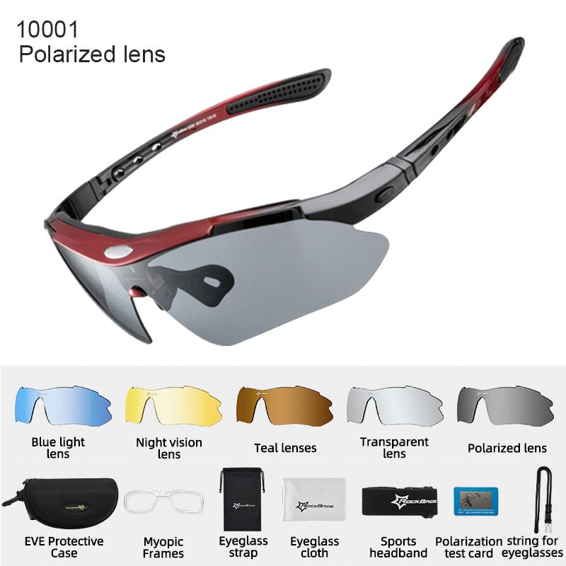 Rockbros Polarized Cycling Glasses 5 Lens Clear Bike Glasses Eyewear Uv400 Outdoor Sport Sunglasses Men Women Cycling Sunglasses RockBros 10001 China 5lens or 1lens