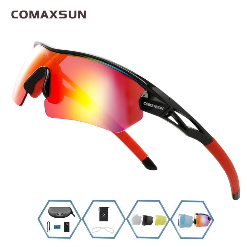 Unisex Polarized Cycling Glasses MTB TR-90 Sunglasses 5 Shades STS821 Sunglasses Comaxsun BLACK Red