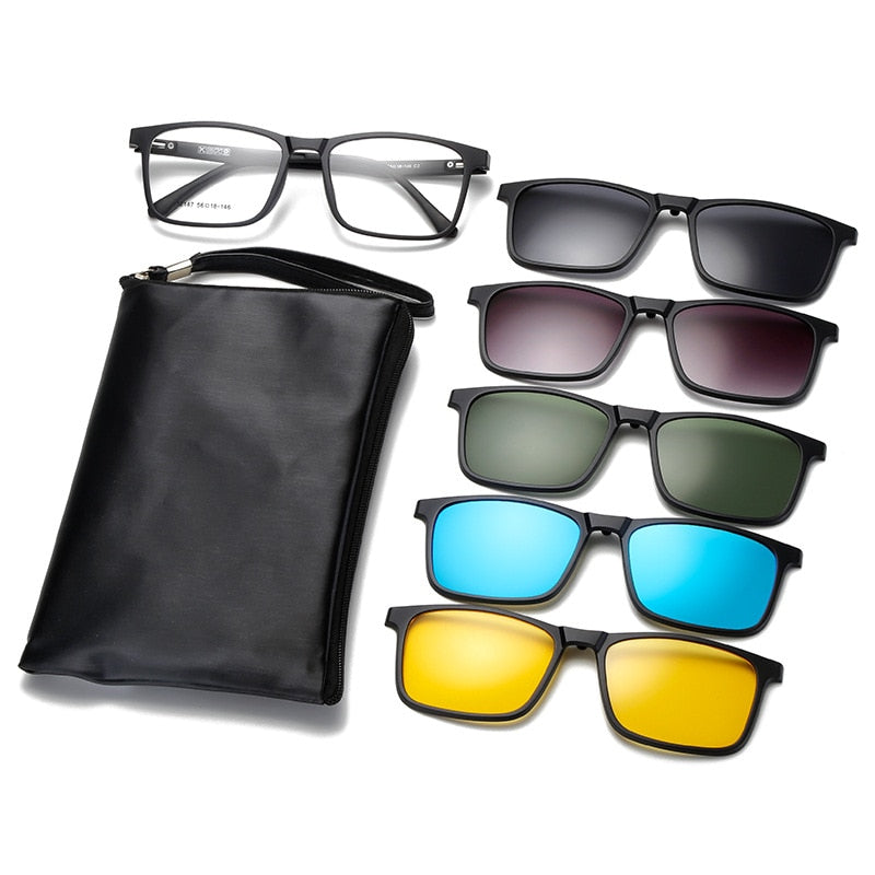 Yimaruili Unisex Full Rim Resin Frame Eyeglasses + 5 Polarized Magnetic Clip On Sunglasses 12147 Clip On Sunglasses Yimaruili Eyeglasses A