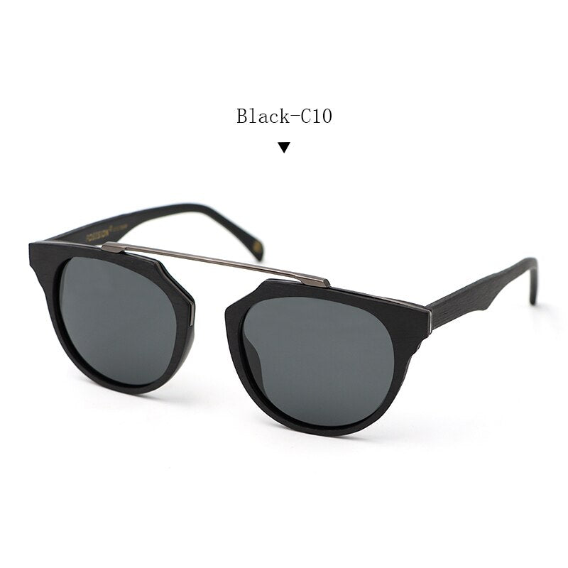 Hdcrafter Unisex Full Rim Cat Eye Wooden Acetate Frame Polarized Sunglasses Ps7177 Sunglasses HdCrafter Sunglasses Black-C10
