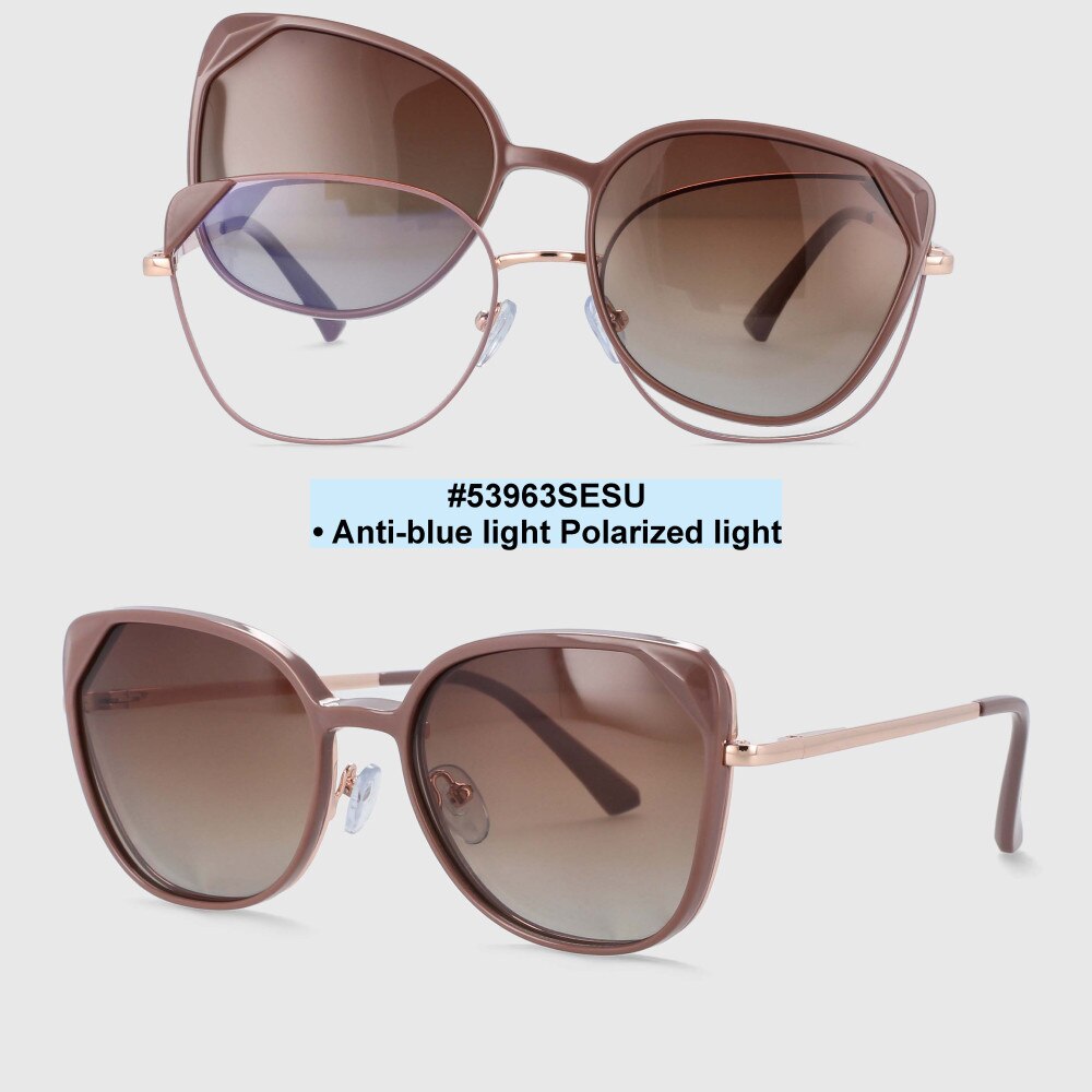 CCSpace Women's Full Rim Cat Eye Alloy Frame Eyeglasses Magnetic Clip Sunglasses 53963 Sunglasses CCspace Brown