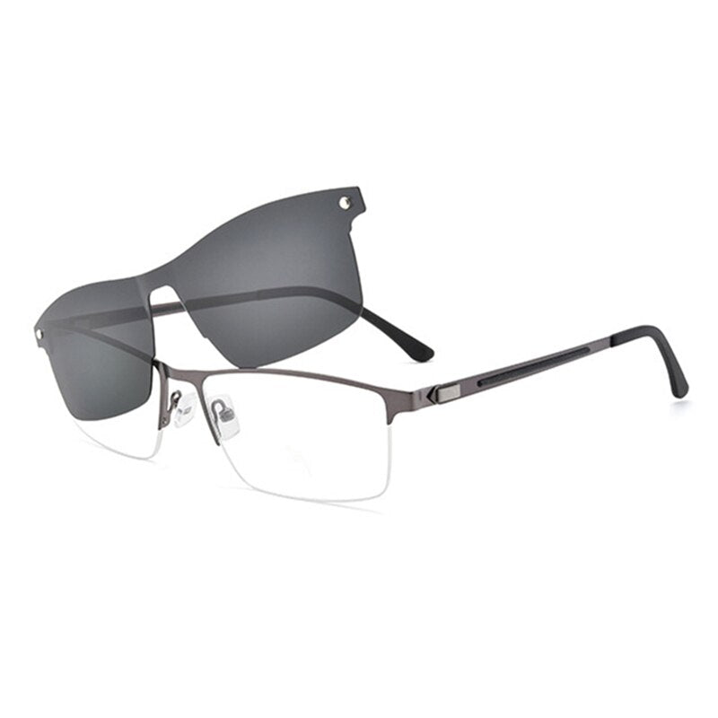 Unisex Eyeglasses Alloy Frame With Magnetic Clip On Sunglasses 94007 Clip On Sunglasses Gmei Optical Grey