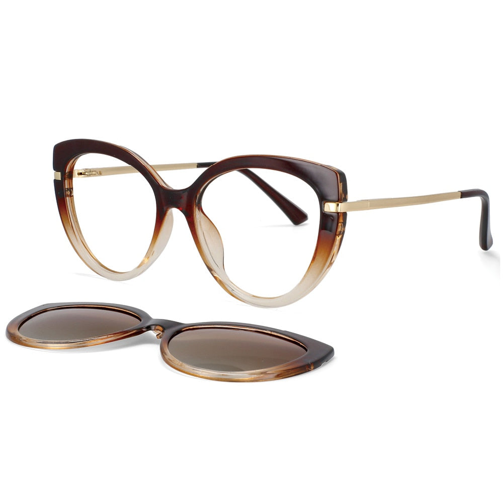 CCSpace Unisex Full Rim Cat Eye Tr 90 Titanium Frame Eyeglasses Clip On Sunglasses 53673 Clip On Sunglasses CCspace Tea