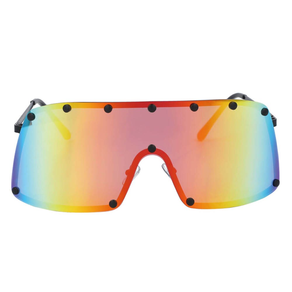 CCSpace Unisex Full Rim Oversized Rivet Goggle One Lens Alloy Frame Sunglasses 53664 Sunglasses CCspace Sunglasses red-mirror