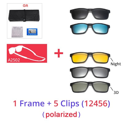 Ralferty Men Eye Glasses Frame Magnet Clip On Sport Sunglasses Women Anti Blue Square Hanging Neck Eyeglass Clip On Sunglasses Ralferty 1Frame 5 Clips 12456 Full black frame