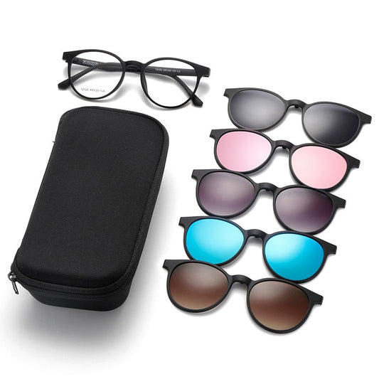 Yimaruili Unisex Full Rim Resin Frame Eyeglasses + 5 Polarized Magnetic Clip On Sunglasses 12120 Clip On Sunglasses Yimaruili Eyeglasses B