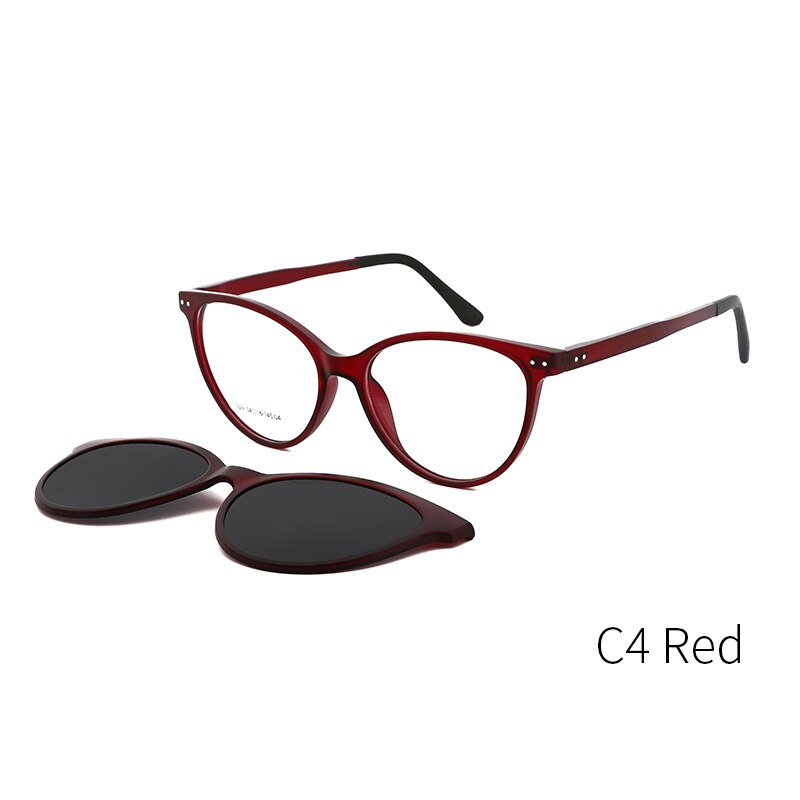 Kansept Women's Full Rim Round Cat Eye Alloy Frame Eyeglasses Magnetic Polarized Clip On Sunglasses T1929 Clip On Sunglasses Kansept T1929C4