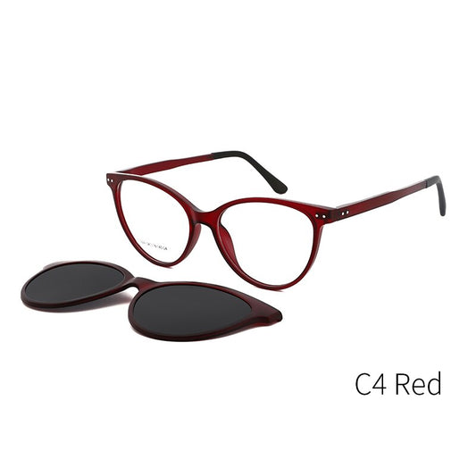 Kansept Women's Full Rim Round Cat Eye Alloy Frame Eyeglasses Magnetic Polarized Clip On Sunglasses T1929 Clip On Sunglasses Kansept T1929C4