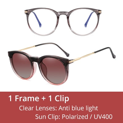 Ralferty Women's Full Rim Round Acetate Eyeglasses With Polarized Clip On Sunglasses F95975 Clip On Sunglasses Ralferty C2 Gray Pink China As picture
