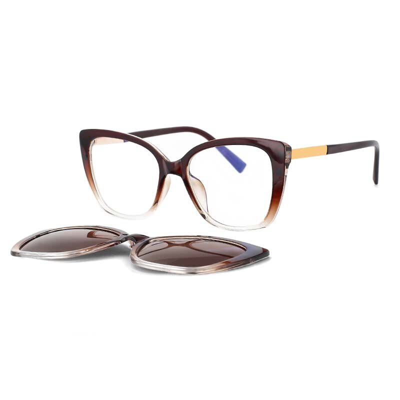 CCSpace Unisex Full Rim Square Cat Eye Tr 90 Titanium Frame Eyeglasses Clip On Sunglasses 53547 Clip On Sunglasses CCspace tea