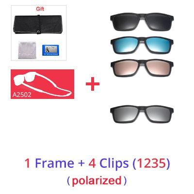 Ralferty Men Eye Glasses Frame Magnet Clip On Sport Sunglasses Women Anti Blue Square Hanging Neck Eyeglass Clip On Sunglasses Ralferty 1Frame 4 Clips 1235 Full black frame