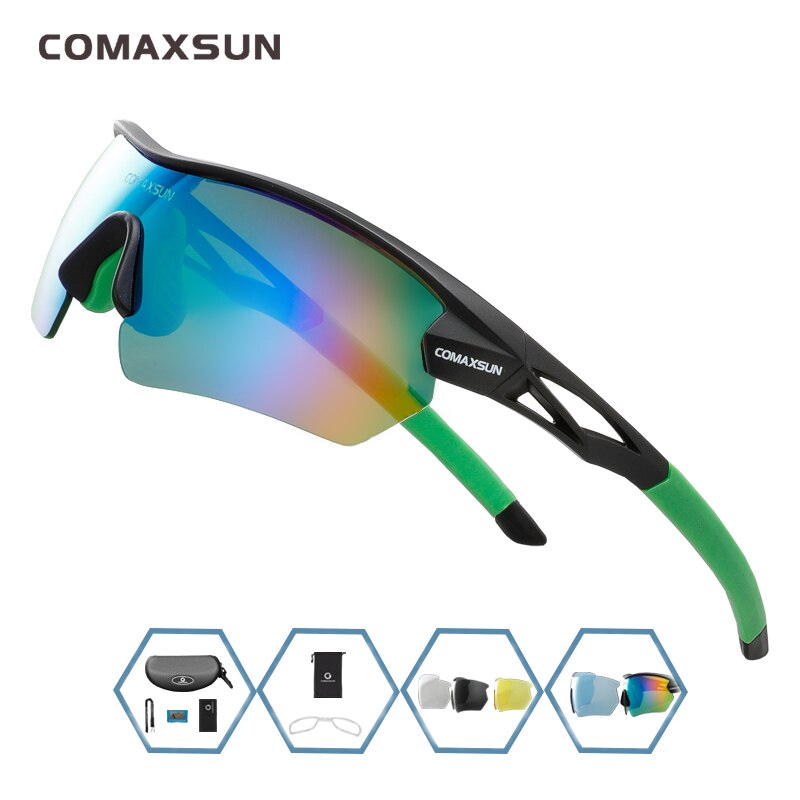 Unisex Polarized Cycling Glasses MTB TR-90 Sunglasses 5 Shades STS821 Sunglasses Comaxsun BLACK Green