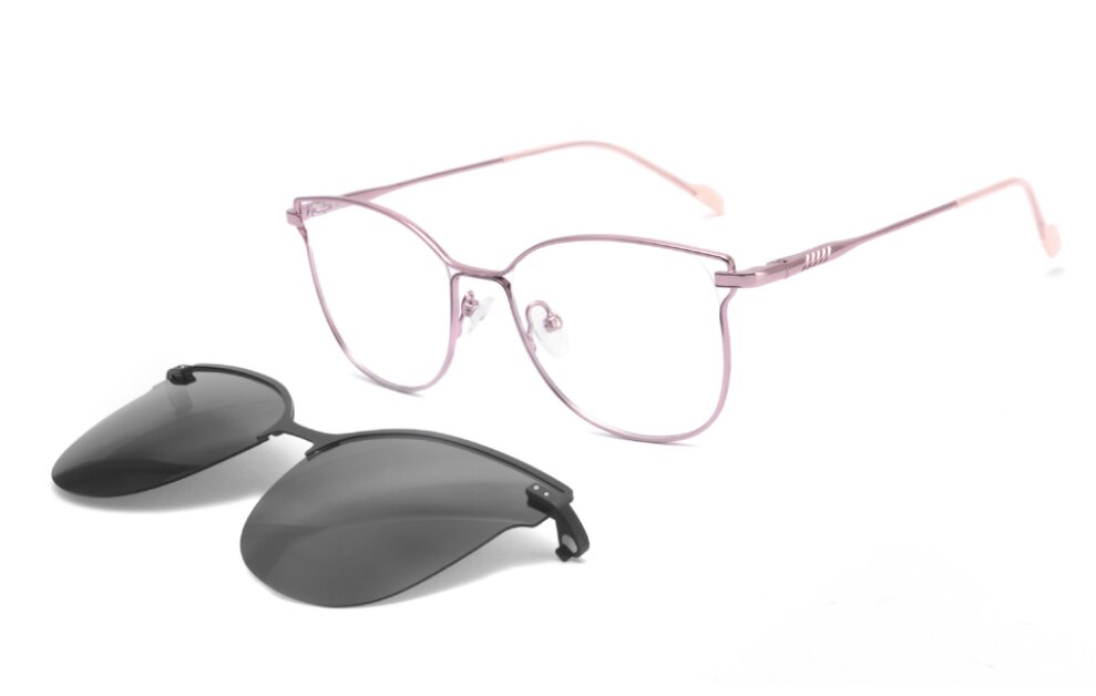 CCSpace Unisex Full Rim Square Cat Eye Alloy Frame Eyeglasses Clip On Sunglasses 47478 Clip On Sunglasses CCspace C6Pink