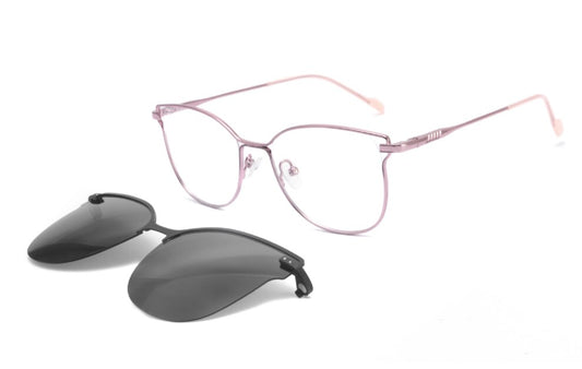 CCSpace Unisex Full Rim Square Cat Eye Alloy Frame Eyeglasses Clip On Sunglasses 47478 Clip On Sunglasses CCspace C6Pink