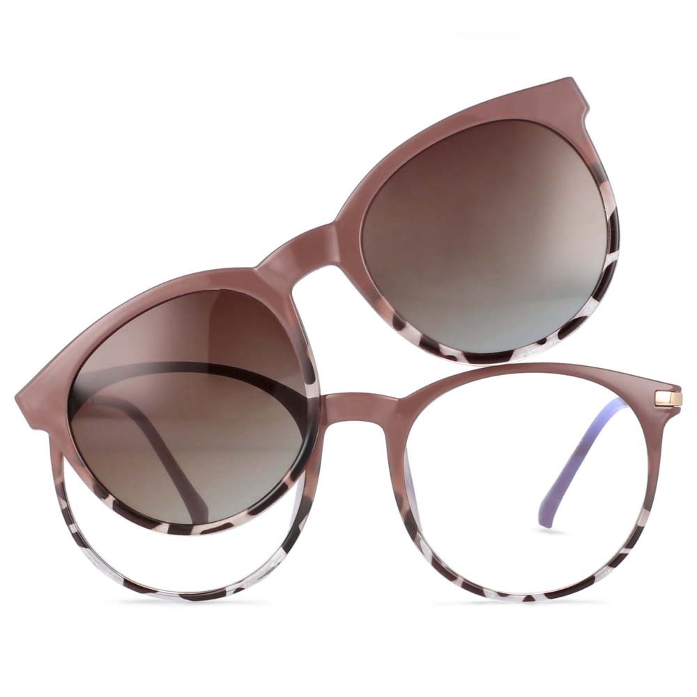 CCSpace Unisex Full Rim Round Tr 90 Titanium Frame Eyeglasses Clip On Sunglasses 54044 Clip On Sunglasses CCspace Khaki