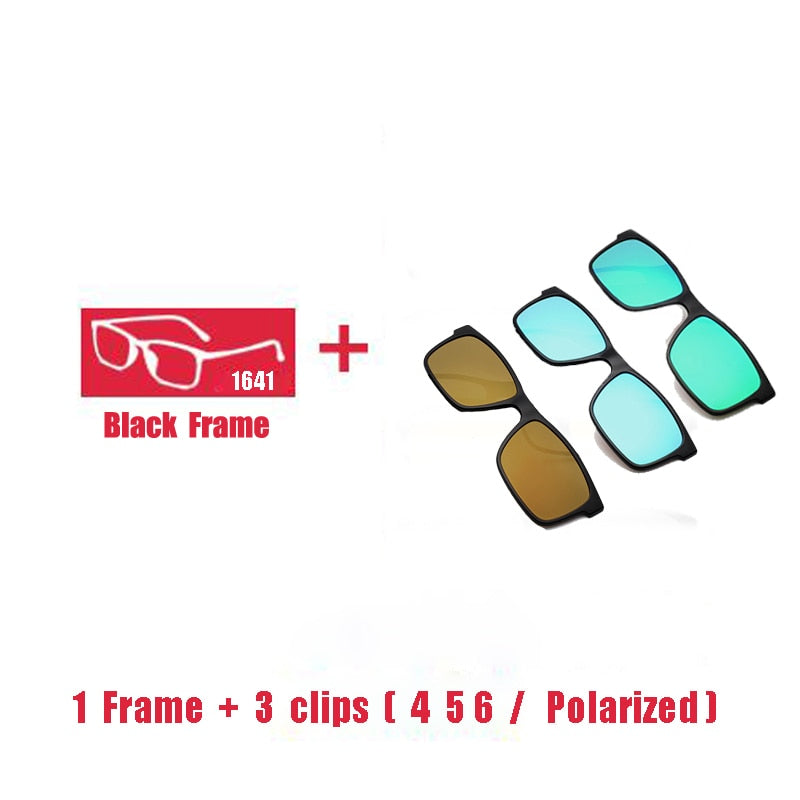 Oveliness Unisex Full Rim Square Tr 90 Titanium Eyeglasses Polarized Clip On Sunglasses 1641 Clip On Sunglasses Oveliness 1F 3 clips 4 5 6