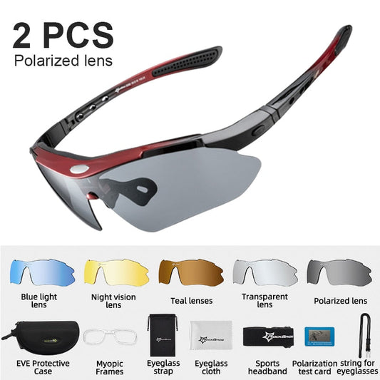 Rockbros Polarized Cycling Glasses 5 Lens Clear Bike Glasses Eyewear Uv400 Outdoor Sport Sunglasses Men Women Cycling Sunglasses RockBros 10001 with 2sets China 5lens or 1lens