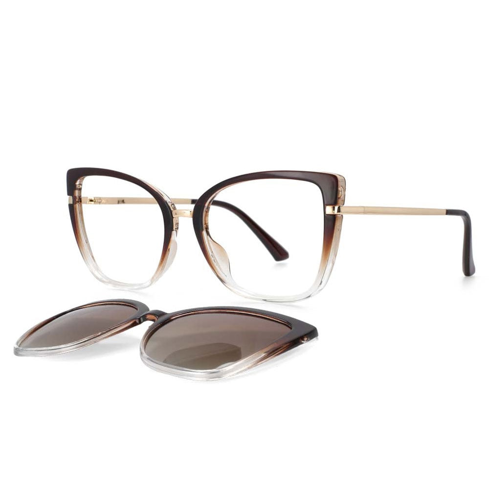 CCSpace Unisex Full Rim Cat Eye Tr 90 Titanium Frame Eyeglasses Clip On Sunglasses 53752 Clip On Sunglasses CCspace tea-clear