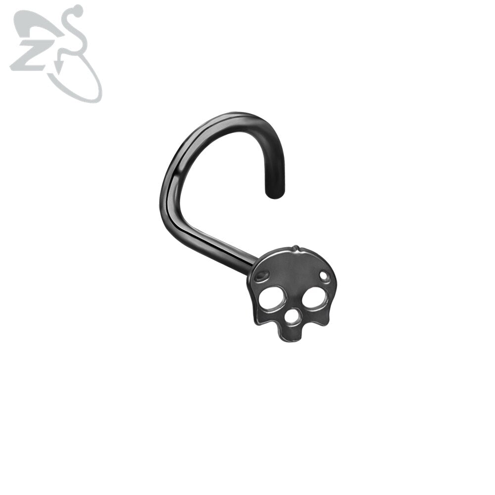ZS 1PC 6 Styles Punk Cat Bent Nose Stud With CZ Women&#39;s Skull Crystal Septum Piercing Surgical Hook Nostril Piercings Jewelry - YourStore
