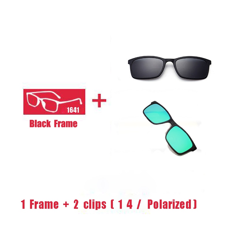 Oveliness Unisex Full Rim Square Tr 90 Titanium Eyeglasses Polarized Clip On Sunglasses 1641 Clip On Sunglasses Oveliness 1F 2 clips 1 4