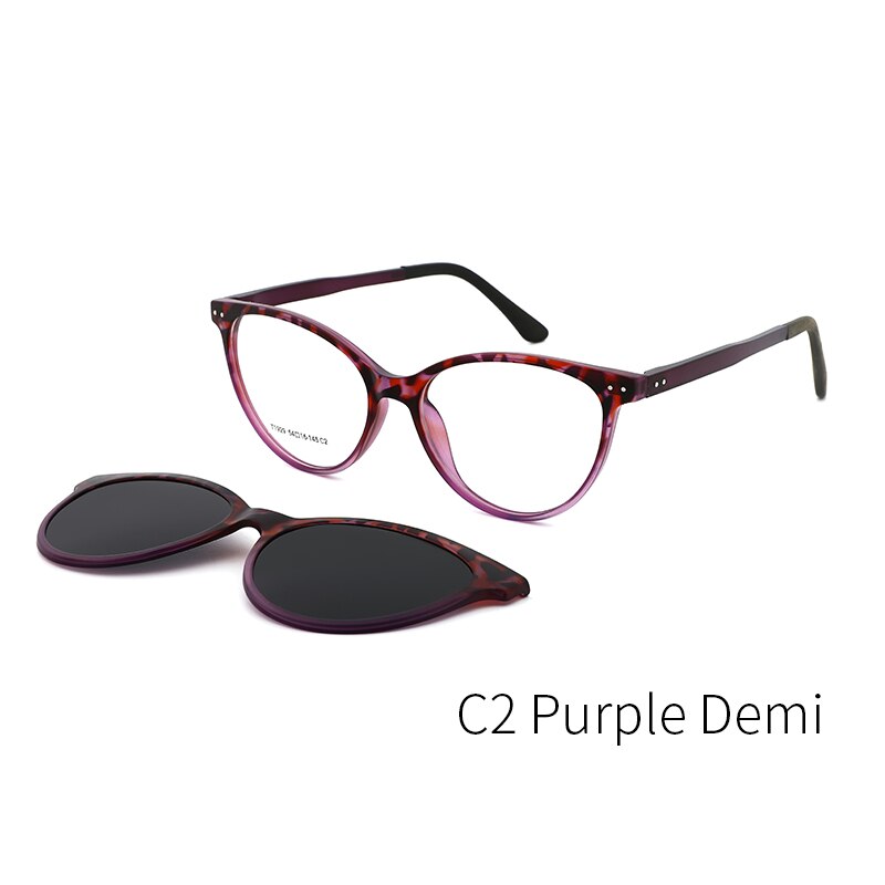 Kansept Women's Full Rim Round Cat Eye Alloy Frame Eyeglasses Magnetic Polarized Clip On Sunglasses T1929 Clip On Sunglasses Kansept T1929C2