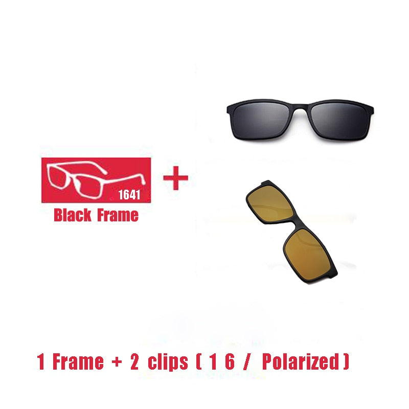 Oveliness Unisex Full Rim Square Tr 90 Titanium Eyeglasses Polarized Clip On Sunglasses 1641 Clip On Sunglasses Oveliness 1F 2 clips 1 6