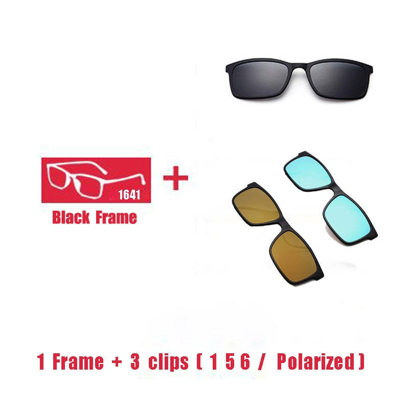 Oveliness Unisex Full Rim Square Tr 90 Titanium Eyeglasses Polarized Clip On Sunglasses 1641 Clip On Sunglasses Oveliness 1F 3 clips 1 5 6