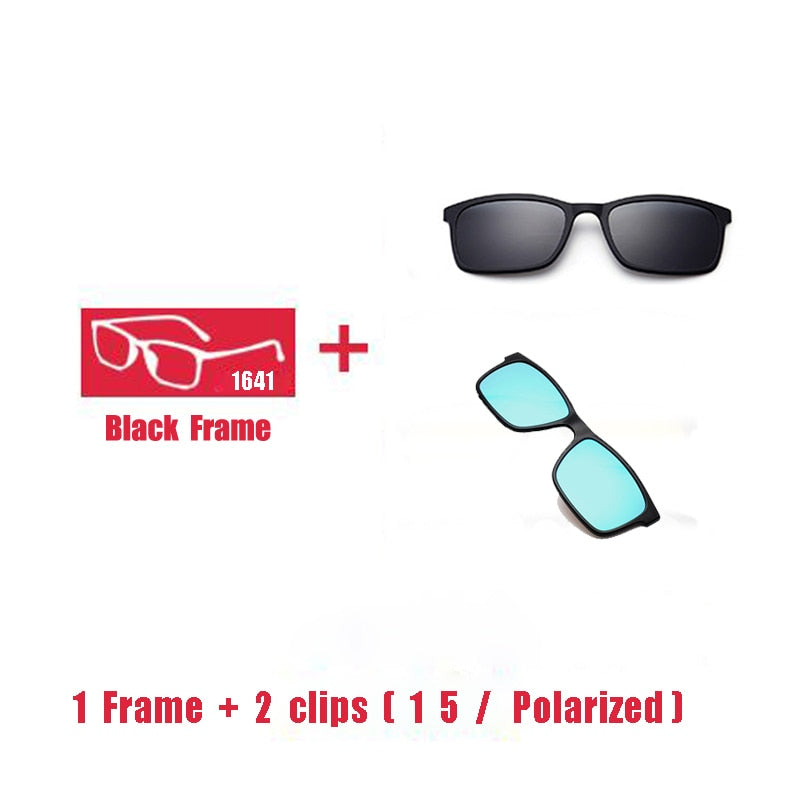 Oveliness Unisex Full Rim Square Tr 90 Titanium Eyeglasses Polarized Clip On Sunglasses 1641 Clip On Sunglasses Oveliness 1F 2 clips 1 5