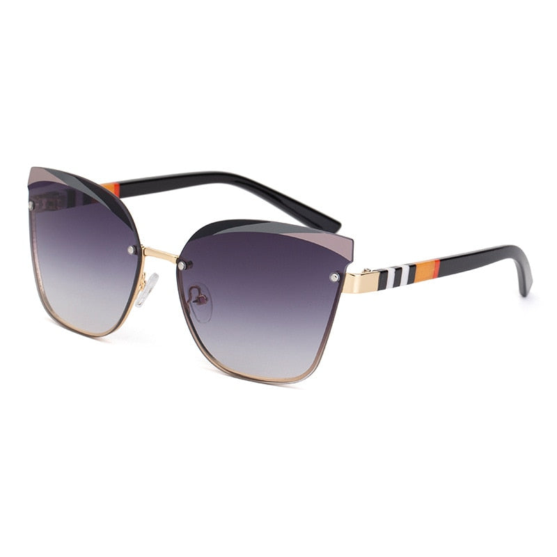 CCSpace Women's Rimless Cat Eye Alloy Frame Sunglasses 49123 Sunglasses CCspace Sunglasses Double-Gray