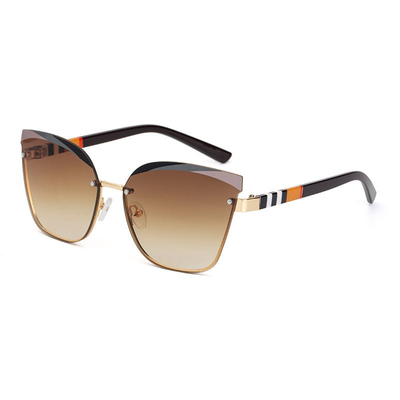 CCSpace Women's Rimless Cat Eye Alloy Frame Sunglasses 49123 Sunglasses CCspace Sunglasses Tea