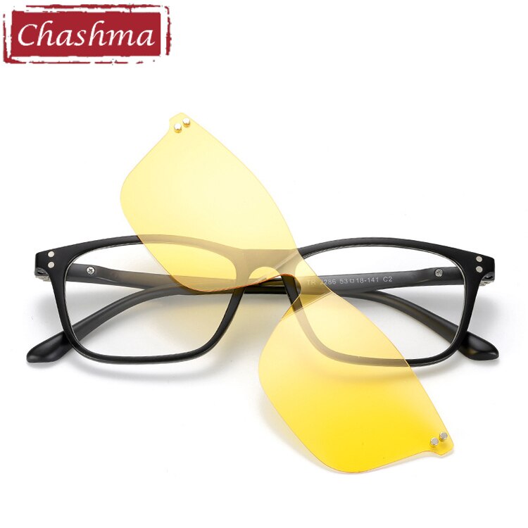 Chashma Unisex Full Rim Square Tr 90 Titanium Eyeglasses With Polarized Clip On Sunglasses 2286 Clip On Sunglasses Chashma Yellow Lenses