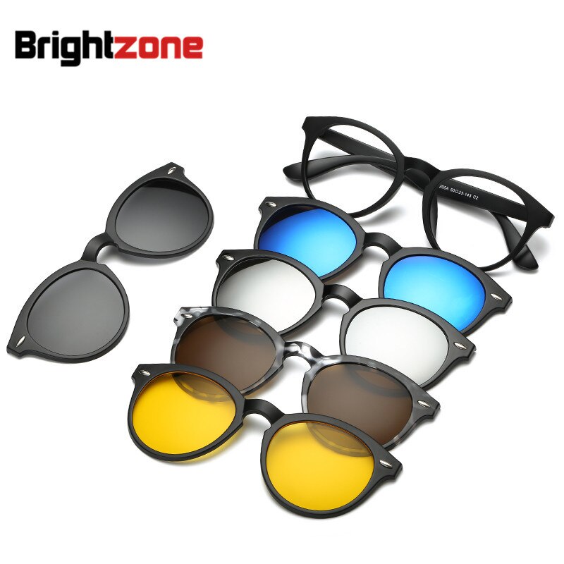 Unisex Eyeglasses Clip On Sunglasses 5 +1 Set 2201