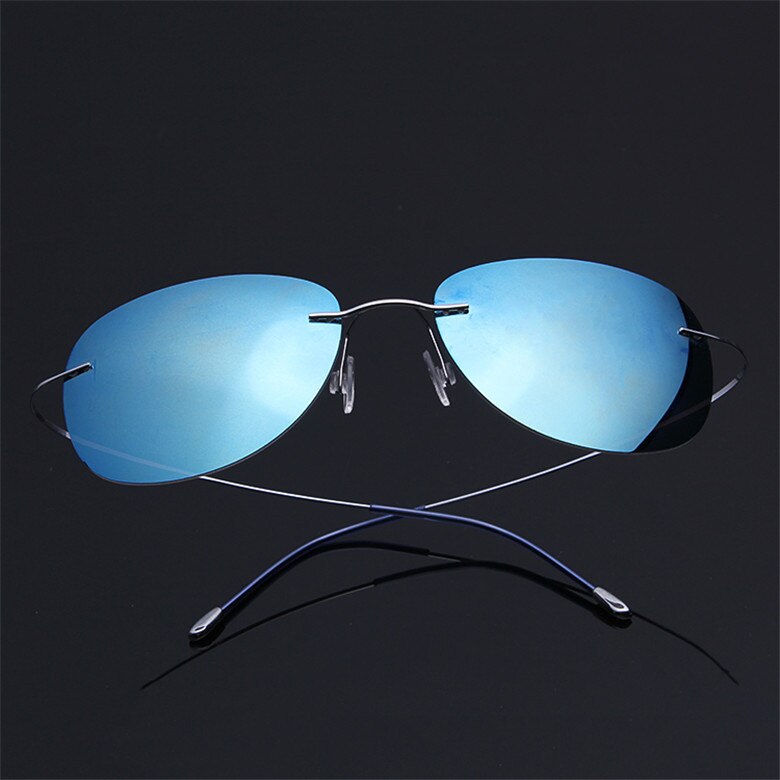 Men's Sunglasses Pure Titanium Rimless Polarized Ultra-light Flexible Sunglasses Brightzone Silver Cold Blue
