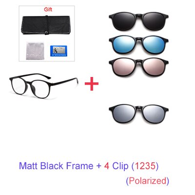 Ralferty 6 In 1 Magnet Sunglasses Women Polarized Eyeglass Frame With Clip On Glasses Men Round Uv400 Tr90 3D Yellow A2245 Sunglasses Ralferty 1Frame 4 Clip 1235