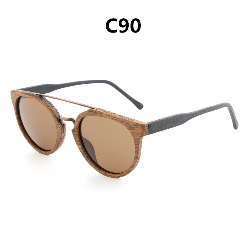 Hdcrafter Unisex Full Rim Round Wood Metal Frame Polarized Sunglasses Lhb023 Sunglasses HdCrafter Sunglasses C90