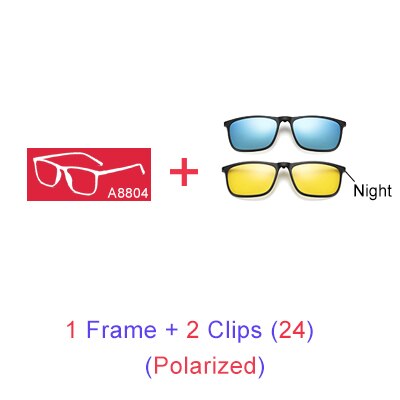 Ralferty Magnetic Sunglasses Men 5 In 1 Polarized Clip On Women Square Sunglases Ultra-Light Night Vision Glasses A8804 Clip On Sunglasses Ralferty 1 Frame 2 Clips 24 Blue Frame