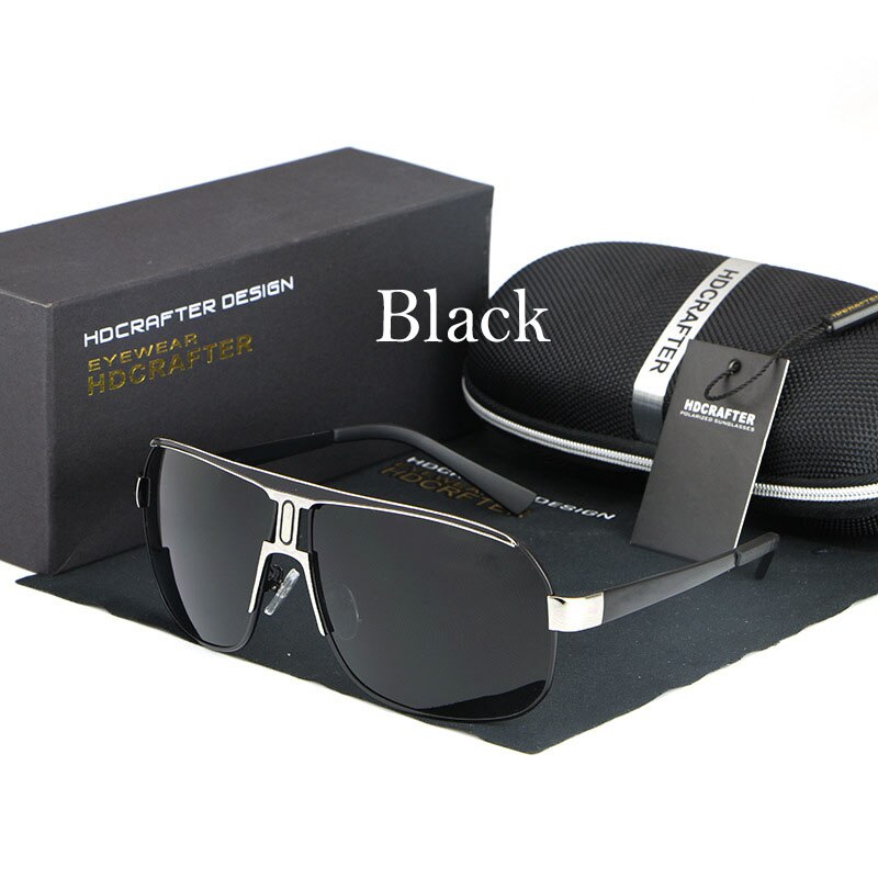 Hdcrafter Men's Full Rim Alloy Rectangle Frame Polarized Sunglasses Le028 Sunglasses HdCrafter Sunglasses black
