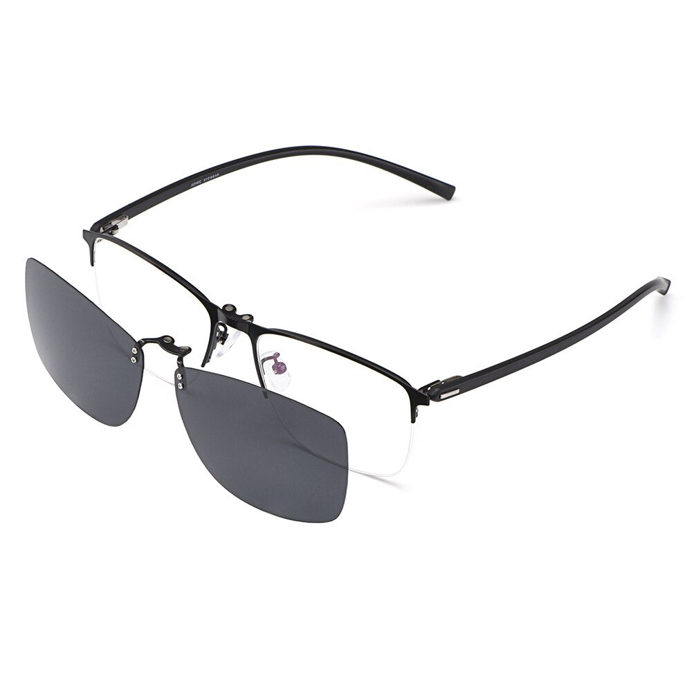 Gmei Full Rim Men's Eyeglasses Clip On Sunglasses Square Titanium Alloy S9341 Clip On Sunglasses Gmei Optical C22