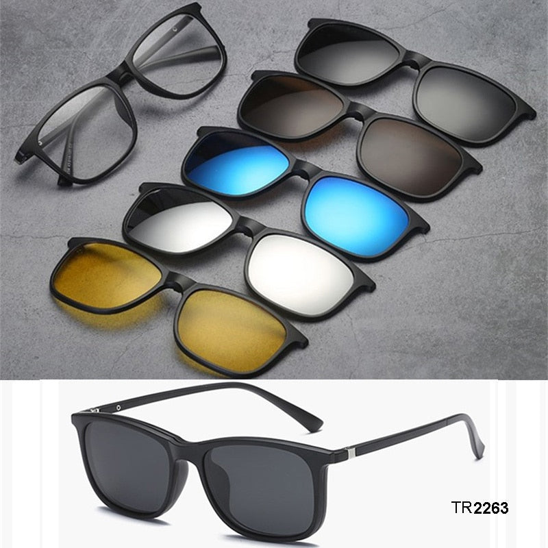 Men's Magnetic Clip-On 5 Piece Sunglasses Tr90 Frame Eyeglasses Sb31 Sunglasses Brightzone TR2263