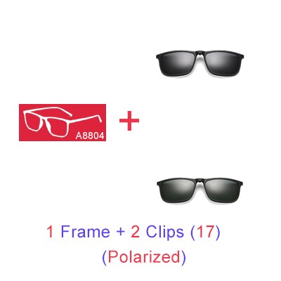 Ralferty Magnetic Sunglasses Men 5 In 1 Polarized Clip On Women Square Sunglases Ultra-Light Night Vision Glasses A8804 Clip On Sunglasses Ralferty 1 Frame 2 Clips 17 Blue Frame