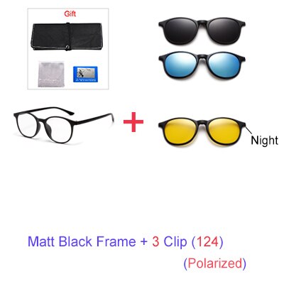 Ralferty 6 In 1 Magnet Sunglasses Women Polarized Eyeglass Frame With Clip On Glasses Men Round Uv400 Tr90 3D Yellow A2245 Sunglasses Ralferty 1Frame 3 Clip 124